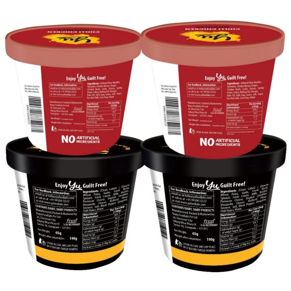 Noodles & Pasta Combo Pack of 4 - 2 Chilli Chicken Noodles, 2 Three Cheese Pasta